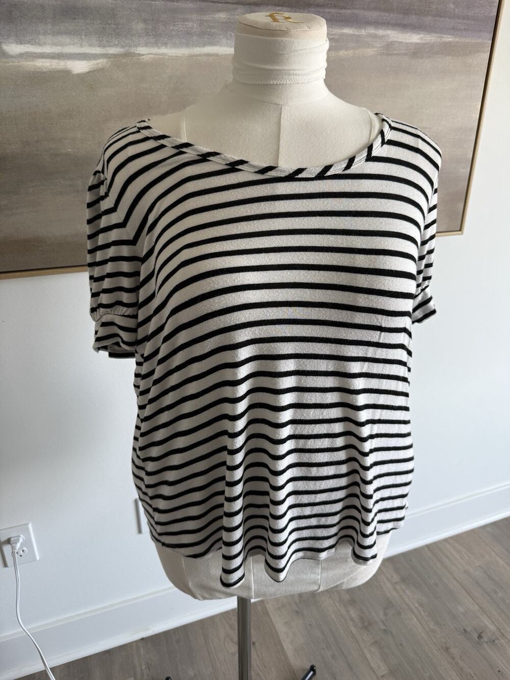 Nine Britton Women’s Black/White Striped T-Shirt - Size 1X - Perfect For Summer